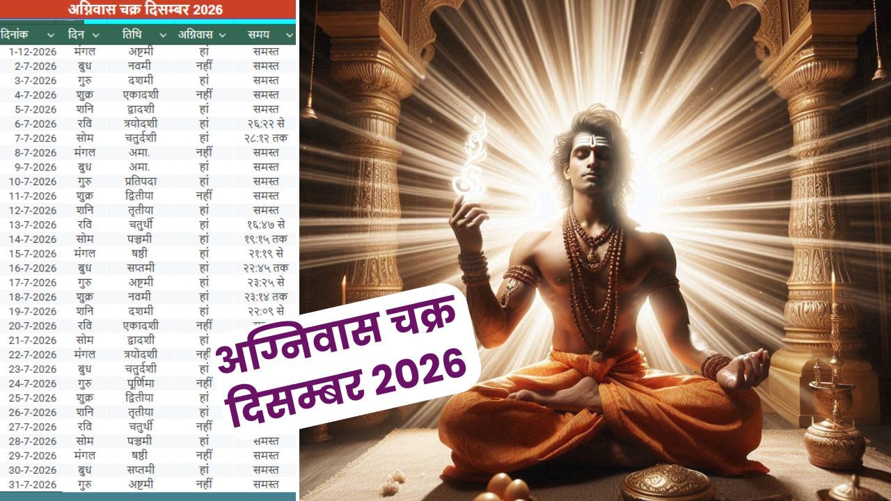 अग्नि वास चार्ट दिसम्बर - Agni Was December 2026