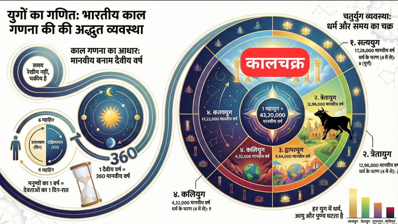 भारतीय काल गणना (kaalchakra) की अद्भुत व्यवस्था - अहोरात्र, मास, वर्ष, दिव्यवर्ष, युग, महायुग, मन्वंतर, कल्प